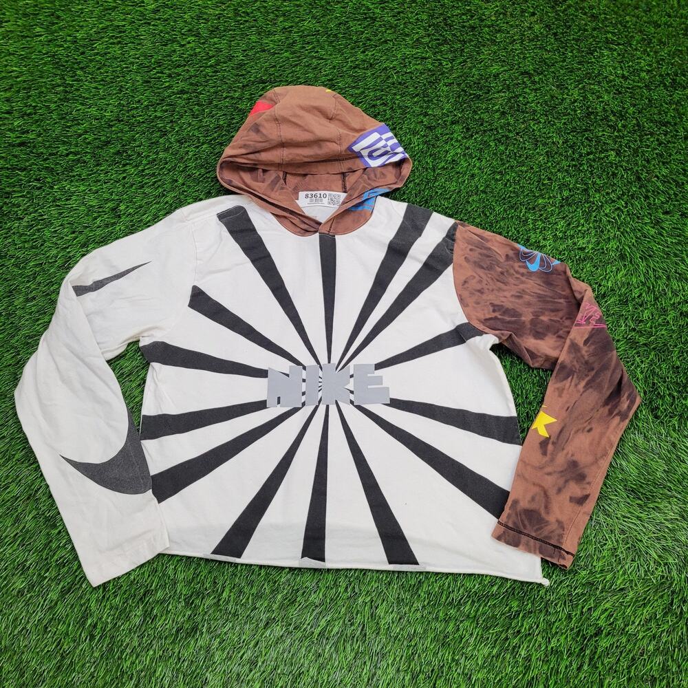 NIKE Pinwheel Crop-Top Hoodie Womens M/L 20x20 Baggy Boxy Lightweight Knit